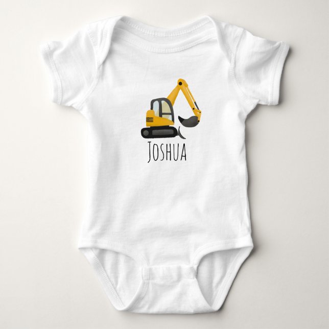 Boys Cute Construction Digger Excavator och Namn T Shirt (Framsida)