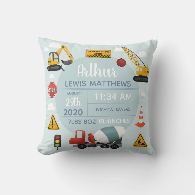 Boys Cute Construction Digger Pojke Birgats Stats Kudde (Framsida)