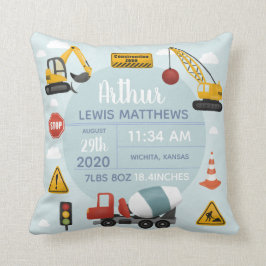 Boys Cute Construction Digger Pojke Birgats Stats Kudde