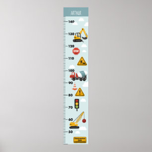 Boys Cute Construction Transport Growth Chart Poster