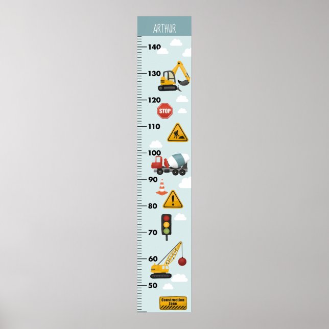 Boys Cute Construction Transport Growth Chart Poster (Framsidan)
