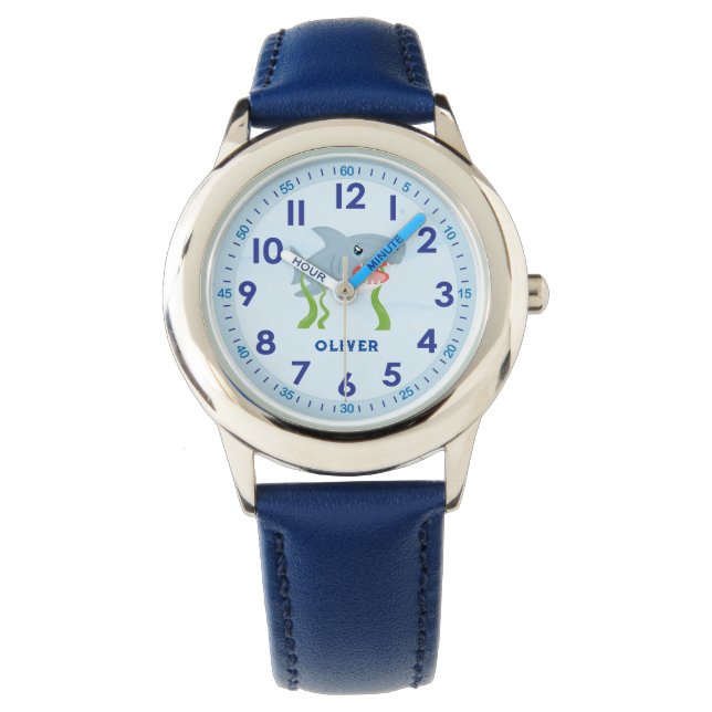 Boys Cute Custom Name Blue Ocean Shark Kids Watch Armbandsur (Framsida)