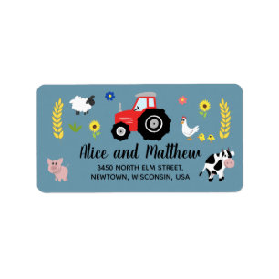 Boys Cute Cute Boskap Red Tractor Baby Shower Adressetikett
