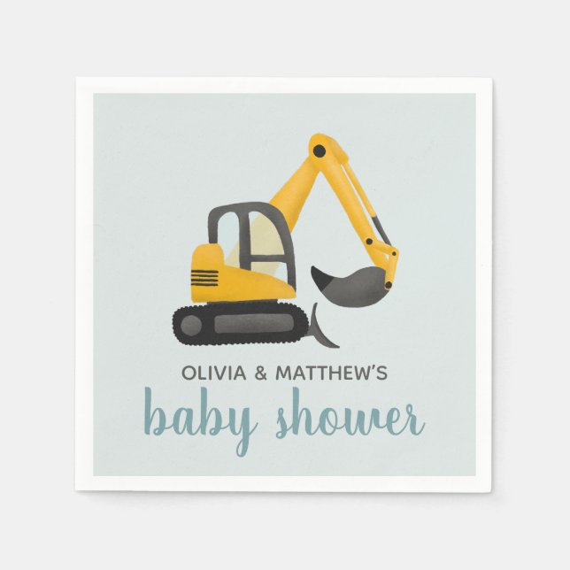 Boys Cute Digger Baby Shower Pappersservett (Framsidan)