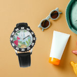Boys Cute Dinosaur Kids Namn Armbandsur<br><div class="desc">Dinosaur-barnen ska se efter dina barn. Den här söta dinosauriutformningen har söta färgstarka dinosaurier med dina barn namn. Perfekt på din son på hans födelsedag. Anpassa den genom att lägga till dina barn namn.</div>