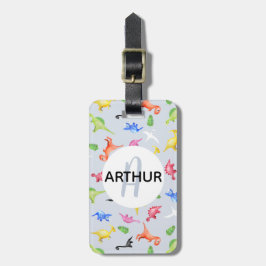 Boys Cute Dinosaur Mönster Monogram Namn Kids Bagagebricka