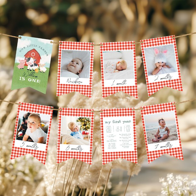 Boys Cute Farm 1st Birthday Milestone Photo Vimplar (Skapare uppladdad)
