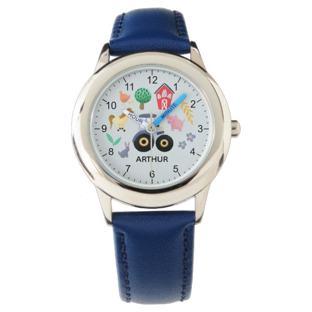 Boys Cute Farm Animal and Blue Tractor Kids Armbandsur (Framsida)