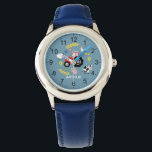 Boys Cute Farm Animal and Tractor & Namn Kids Armbandsur<br><div class="desc">Den här söta moderna barnklockan har ett husdjur i tecknad mönster, med en traktor, kor, grisar, får, kycklingar och blommor, och kan vara personlig med dina pojkar i namn. Med tydliga och lättlästa siffror är denna "första" klocka underbar för barn eller småbarn när man börjar lära sig tiden. Det perfekt...</div>