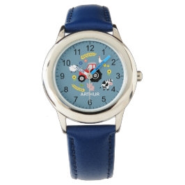 Boys Cute Farm Animal and Tractor & Namn Kids Armbandsur