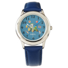 Boys Cute Farm Animal and Tractor & Namn Kids Armbandsur
