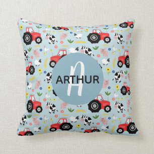 Boys Cute Farm Animal Mönster Monogram Namn Kids Kudde