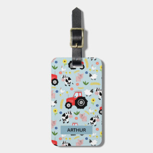 Boys Cute Farm Animal Mönster Namn Kids Bagagebricka