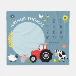 Boys Cute Farm Animal Tractor och Namn Milestone Fleecefilt