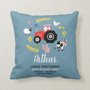 Boys Cute Farm Tractor Birth Stats Kids Nursery Kudde