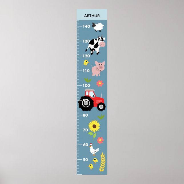 Boys Cute Farm Tractor CM-tillväxtdiagram Poster (Framsidan)