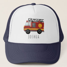 Boys Cute Firefighter Fire Engine och Namn Kids Keps
