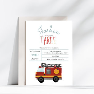 Boys Cute Fireman Fire Engine Småbarn Birthday Inbjudningar