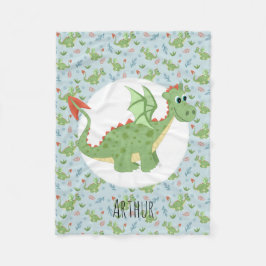 Boys Cute Grönt Dragon Mönster & Namn Kids Small Fleecefilt