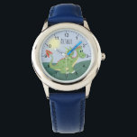 Boys Cute Grönt Dragon Tecknad med Namn Kids Armbandsur<br><div class="desc">Den här söta,  blå,  moderna barnklockan har en vacker grönt drake i sol och du har plats att lägga till dina pojkar namn. Med tydliga och lättlästa siffror är denna "första" klocka underbar för barn eller småbarn när man börjar lära sig tiden. Perfektens dragontematiska design för din lilla!</div>