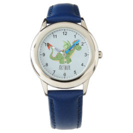 Boys Cute Grönt Dragon Tecknad & Namn Kids Armbandsur