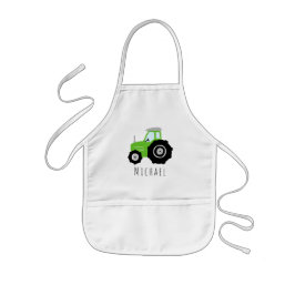 Boys Cute Grönt Farm Tractor med Namn Barnförkläde