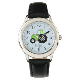 Boys Cute Grönt Farm Tractor med Namn Kids Armbandsur