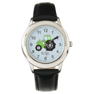 Boys Cute Grönt Farm Tractor med Namn Kids Armbandsur