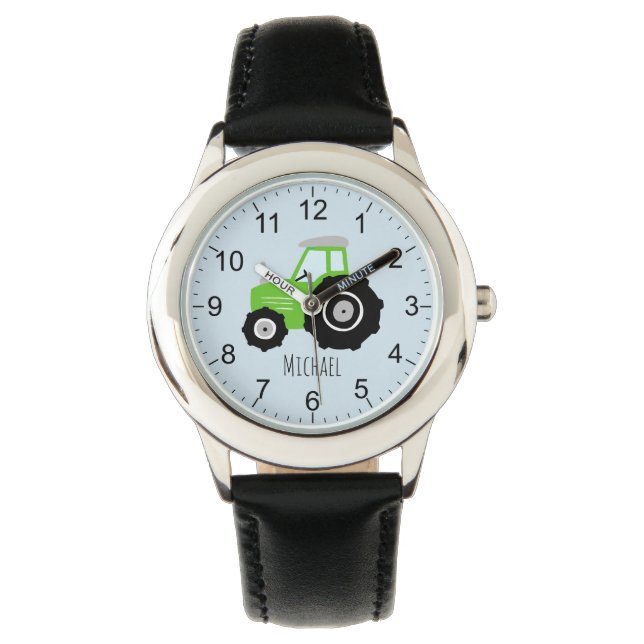 Boys Cute Grönt Farm Tractor med Namn Kids Armbandsur (Framsida)