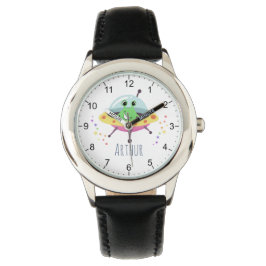 Boys Cute Grönt Space Alien Tecknad Kids Watch Armbandsur