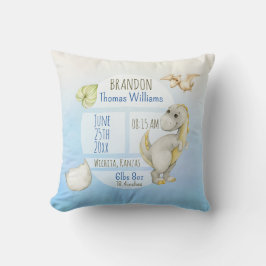 Boys Cute Grönt T-Rex Keepie Birth Stats Kudde