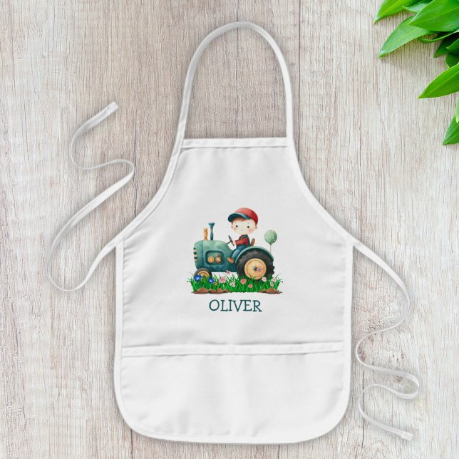 Boys Cute Grönt Tractor Personlig Barnförkläde (Skapare uppladdad)