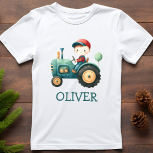 Boys Cute Grönt Tractor Personlig T Shirt