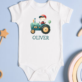 Boys Cute Grönt Tractor Personlig T Shirt