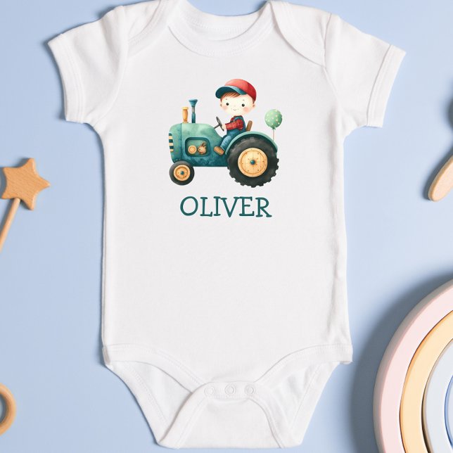 Boys Cute Grönt Tractor Personlig T Shirt (Skapare uppladdad)