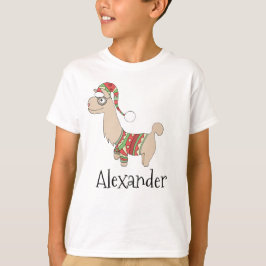 Boys Cute jul Llama och Namn T Shirt