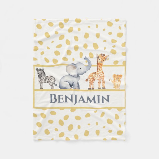 Boys Cute Jungle Safari Baby djur Fleecefilt (Framsidan)