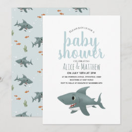 Boys Cute Modern Blue Ocean Shark Baby Shower Inbjudningar