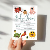Boys Cute Modern Colorful Monster Baby Shower