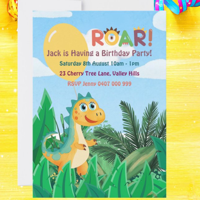 Boys Cute Modern Dinosaur Barns födelsedag-inbjuda Inbjudningar (Cute Dinosaur Birthday Invitation – Personalized Roarsome Party Invite for Kids)
