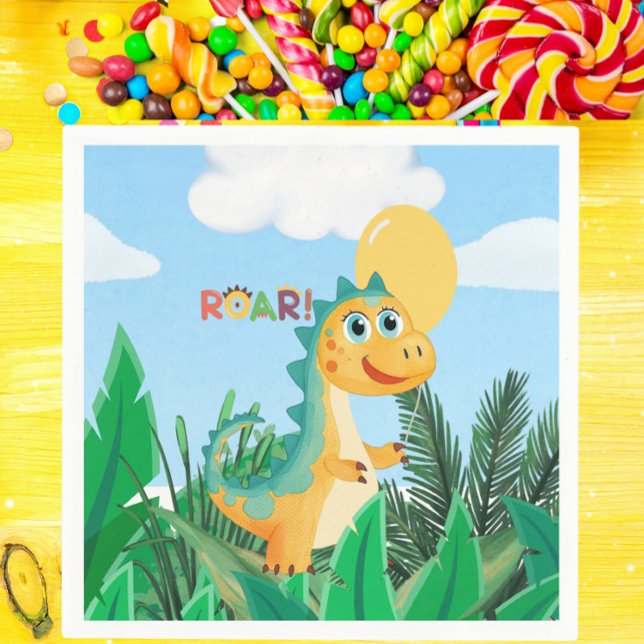 Boys Cute Modern Dinosaur Barns födelsedag Pappersservett (Boys Cute Dinosaur  Kids Birthday Party Serviettes)