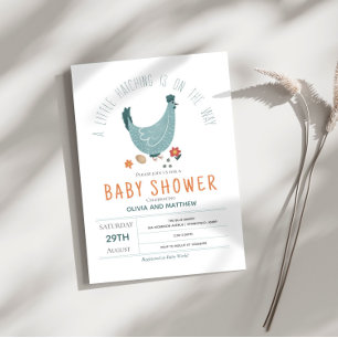Boys Cute Modern Farm Chicken Baby Shower Inbjudningar