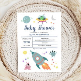 Boys Cute Modern Space Alien Rocket Baby Shower Inbjudningar