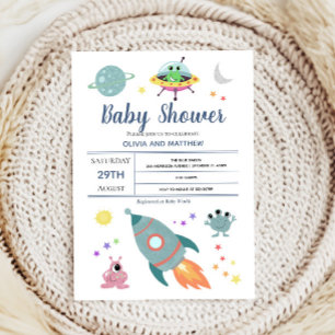 Boys Cute Modern Space Alien Rocket Baby Shower Inbjudningar