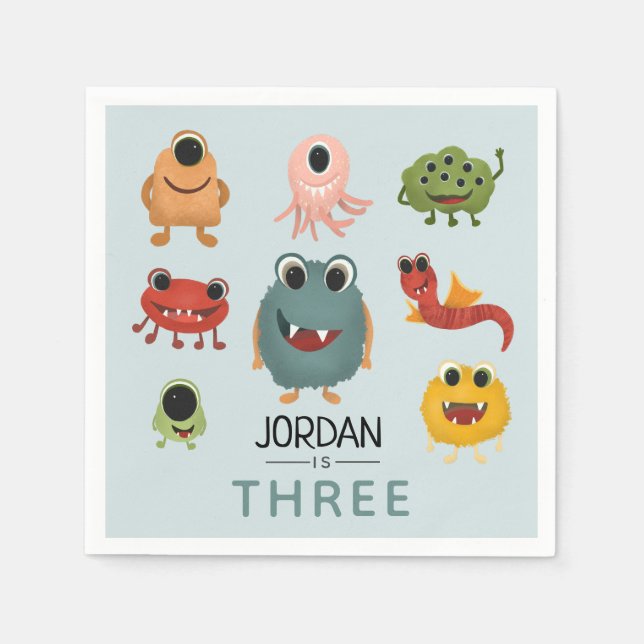 Boys Cute Monster Barns födelsedag Party Pappersservett (Framsidan)