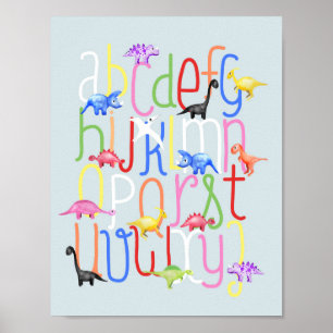 Boys Cute Nursery Dinosaur ABC Alphabet Kids Poster