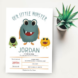 Boys Cute och Modern Monster Barns födelsedag Part Inbjudningar