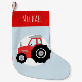 Boys Cute Red Tractor Doodle och Namn Liten Julstrumpa