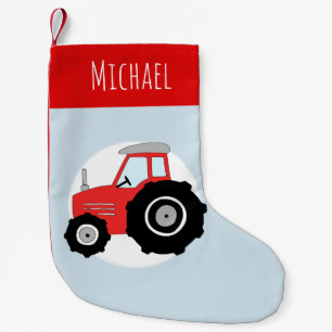 Boys Cute Red Tractor Doodle och Namn Liten Julstrumpa