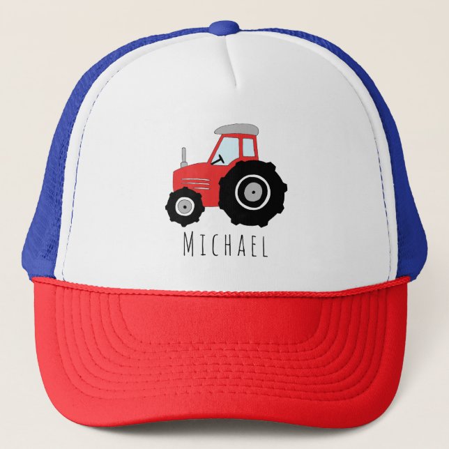 Boys Cute Red Tractor Farm and Namn Kids Keps (Framsida)